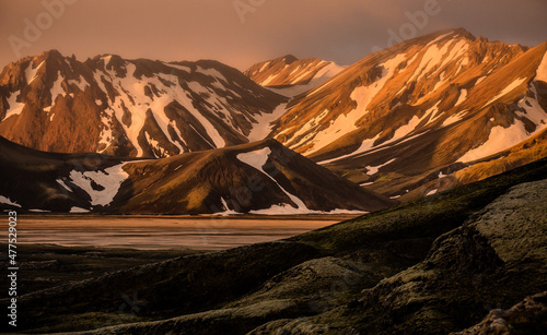 Icelandic highlands during the warm light of the midnight sun