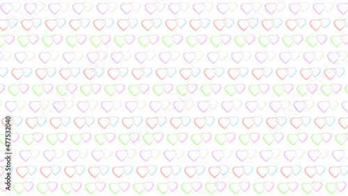 White Background for Love and Valentines Day with Linked Hearts of Different Colors in a Pattern