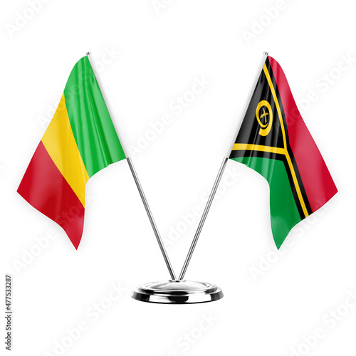 Two table flags isolated on white background 3d illustration  mali and vanuatu