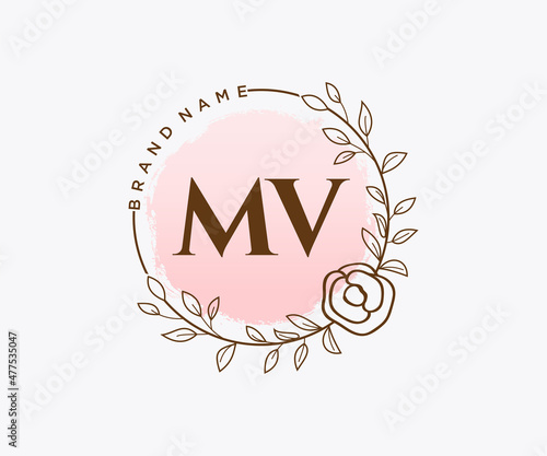 Initial MV feminine logo. Usable for Nature, Salon, Spa, Cosmetic and Beauty Logos. Flat Vector Logo Design Template Element.