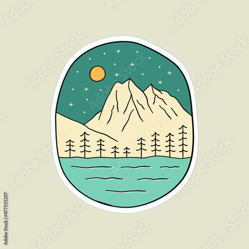 Design vector of emerald lake. yoho national park at night for badge design, emblem, T-shirt Art, Tee design