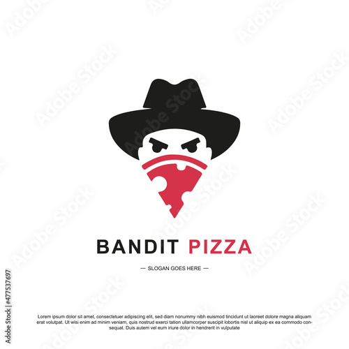 Creative bandit pizza logo design. Bandit with pizza mask vector