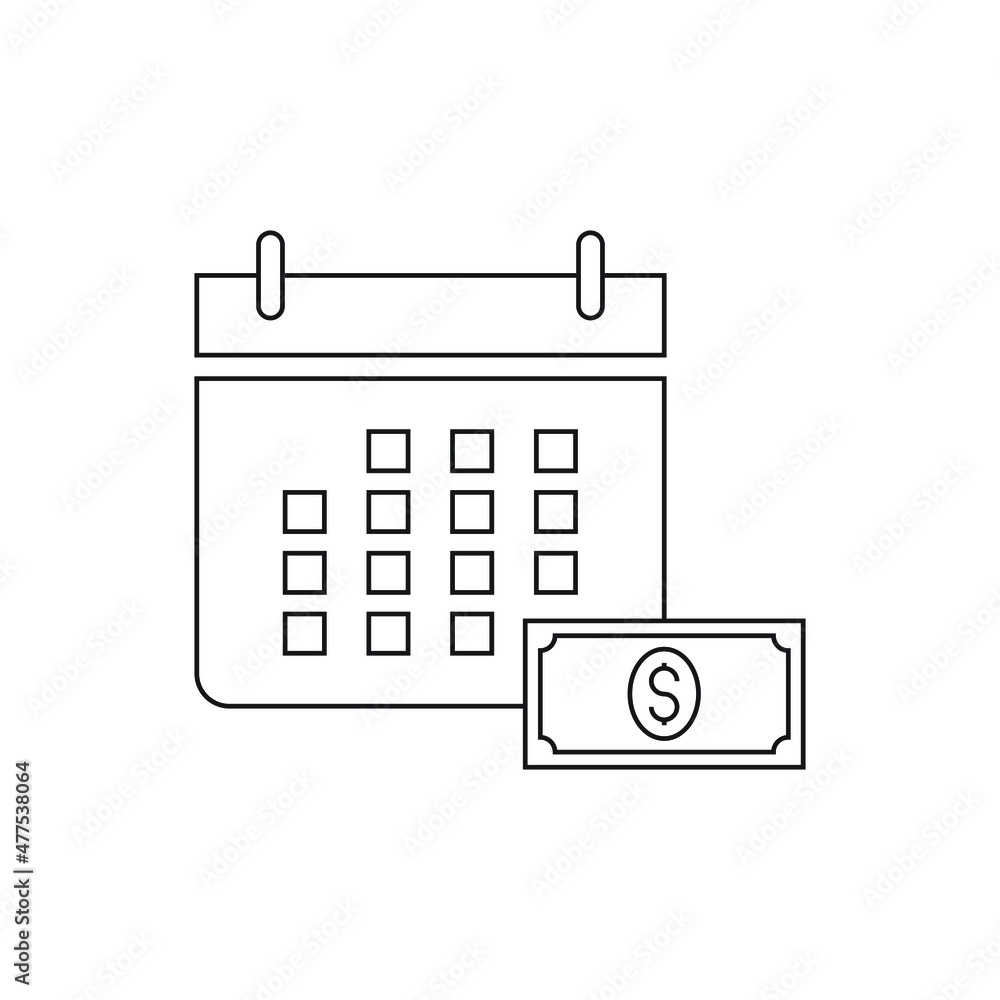 Dollar money symbol and calendar icon design isolated on white background Dollar money symbol and calendar icon design isolated on white background