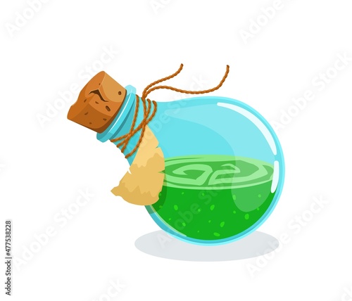 Magic flask glass potion bottle with elixir Vector