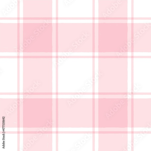 Pink watercolor plaid pattern. stripes, girly gingham seamless tartan texture, spring picnic table cloth, plaid. vector checkered summer paint brush strokes.