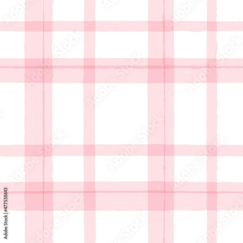 Pink watercolor plaid pattern. stripes, girly gingham seamless tartan texture, spring picnic table cloth, plaid. vector checkered summer paint brush strokes.