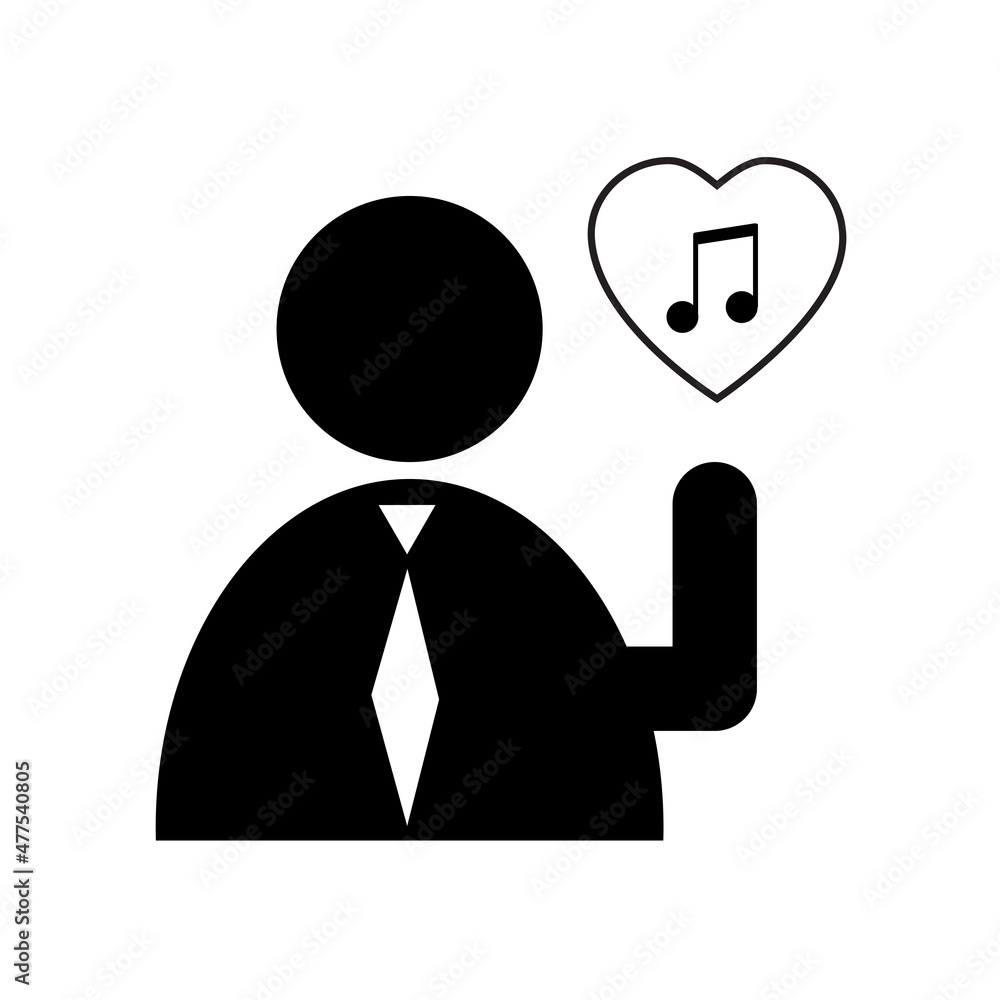 Music note in heart. Man silhouette. Love music sign. Black silhouette. Audio concept. Vector illustration. Stock image. Music note in heart. Man silhouette. Love music sign. Black silhouette. Audio concept. Vector illustration. Stock image.