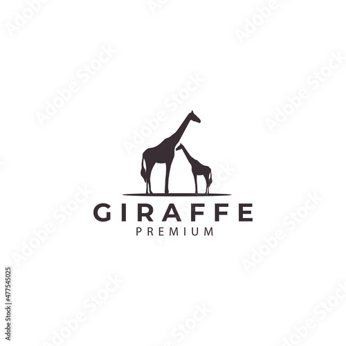 giraffe with family silhouette logo design vector icon illustration