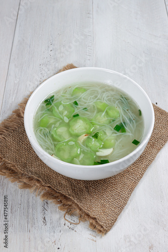 Sup Oyong gambas, refreshing chinese okra or luffa and noodle Soup photo