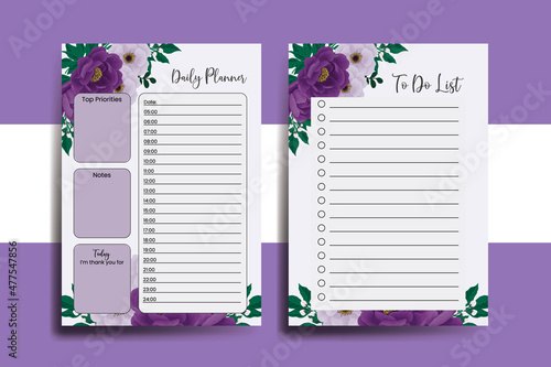 Planner To Do List Purple Peony Flower Design Template