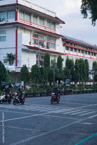 Surakarta, Indonesia - September 1, 2021: A street atmosphere in the city of Surakarta which has unique characteristics and is the center of Javanese culture and customs tourism