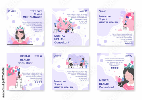 Mental Health Care Consultant Post Template Flat Design Illustration Editable of Square Background for Social media, Greeting Card and Web