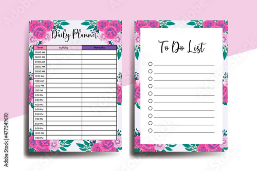 Planner To Do List Rose with Camellia Flower Design Template