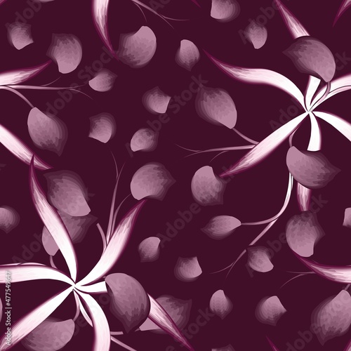abstract floral seamless background with monochromatic vintage tropical leaves and flower plant foliage on maroon background. Vector design. Jungle print. Floral background. autumn. dark. spring. art 