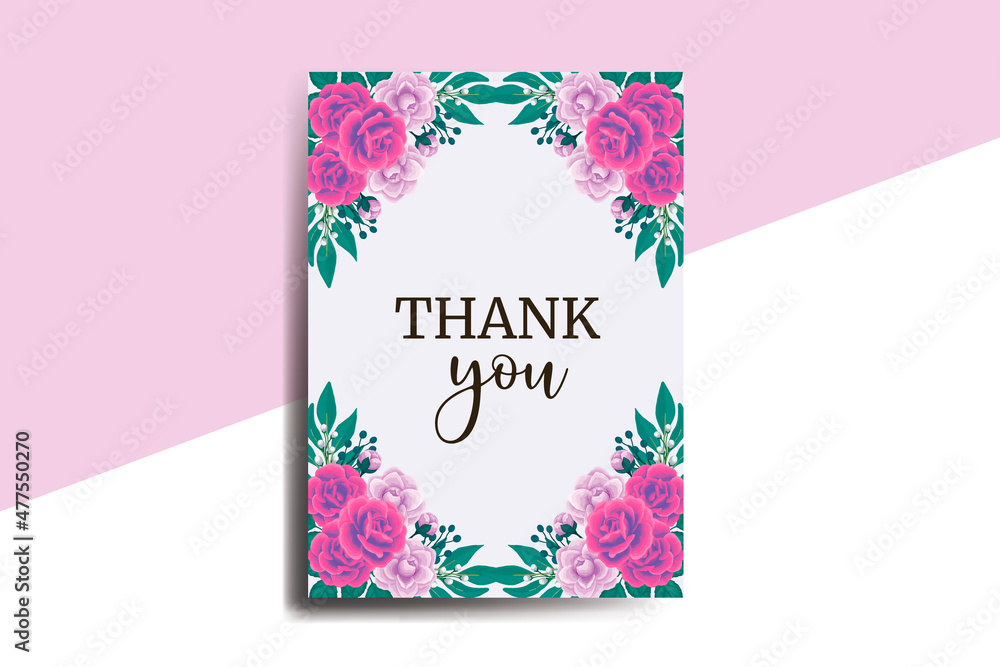 Thank you card Greeting Card Rose with Camellia flower Design Template