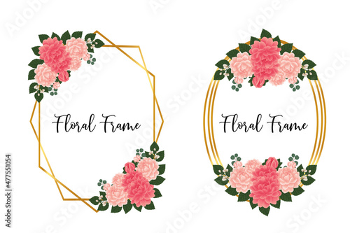 Floral Frame Dahlia Flower Design Template, Digital watercolor hand drawn