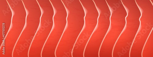Salmon fillet texture, red fish meat pattern. Vector realistic abstract background of raw salmon steak, trout flesh slice structure with white wavy lines, seafood cut for japanese food and sushi