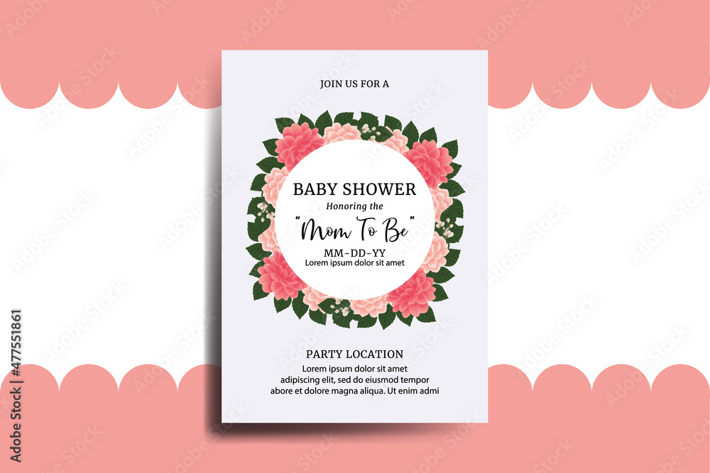 Baby Shower Greeting Card Dahlia Flower Design Template