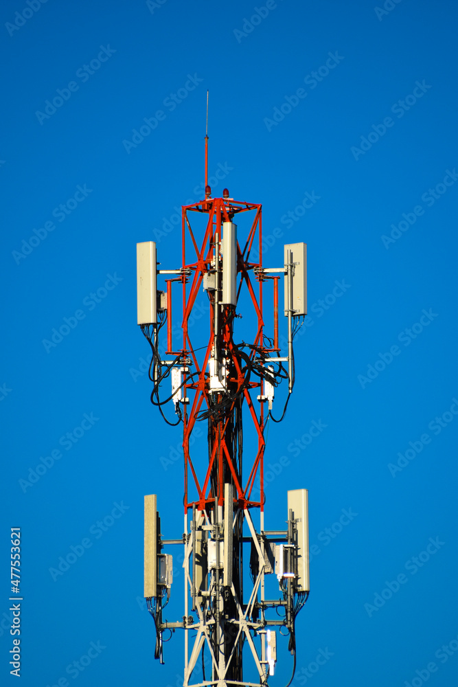 Telecommunication tower of 4G and 5G cellular. Antenna transmission communication. Cell phone signal base station. Telecommunication tower of 4G and 5G cellular. Antenna transmission communication. Cell phone signal base station.
