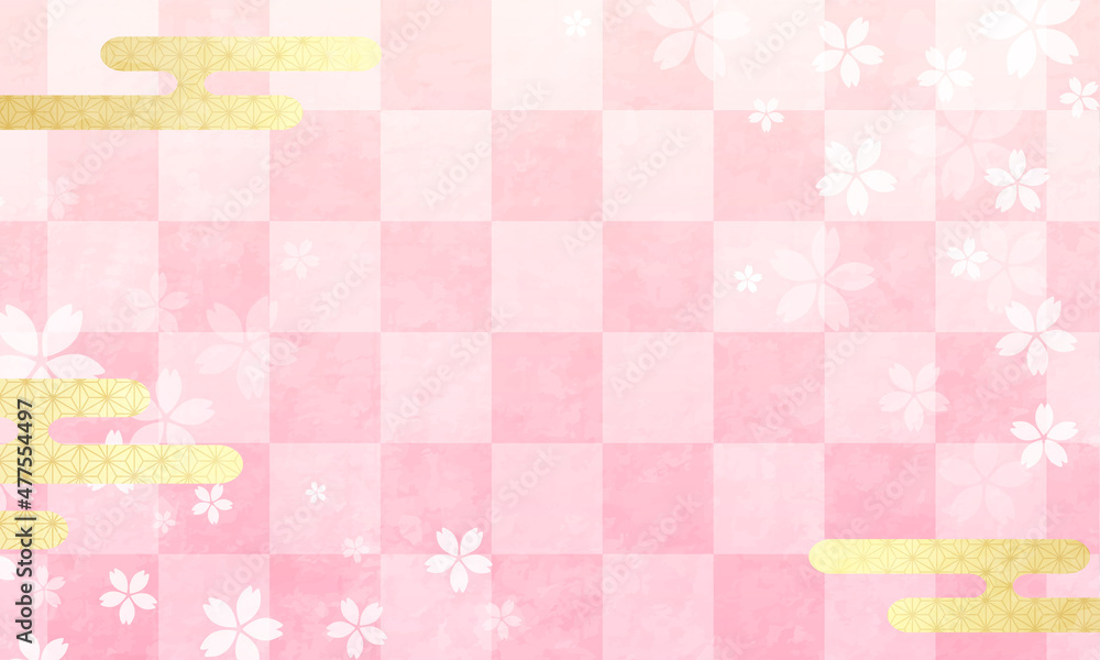 和柄の花と雲の和風なピンクのベクターイラスト背景 ひなまつり 花見 3月 4月 Stock Vector Adobe Stock