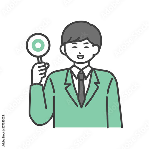 丸の札を持つ学生の男の子のイラスト素材