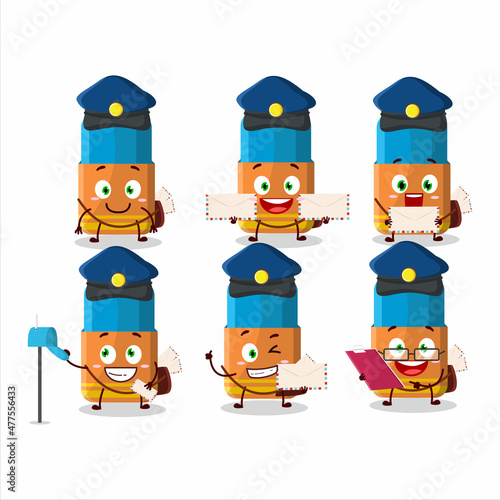 A picture of cheerful orange eraser postman cartoon design concept