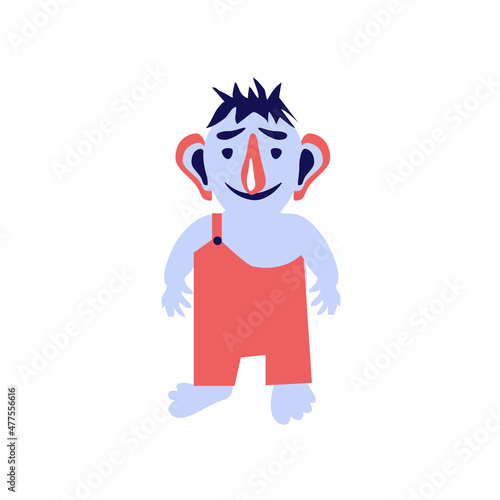 Cute creature with colored hair, No ugly goblin, but nice monster, Funny vector illustration, Cartoon character troll isolated on white background, Norwegian symbol, Scandinavian decorative sign