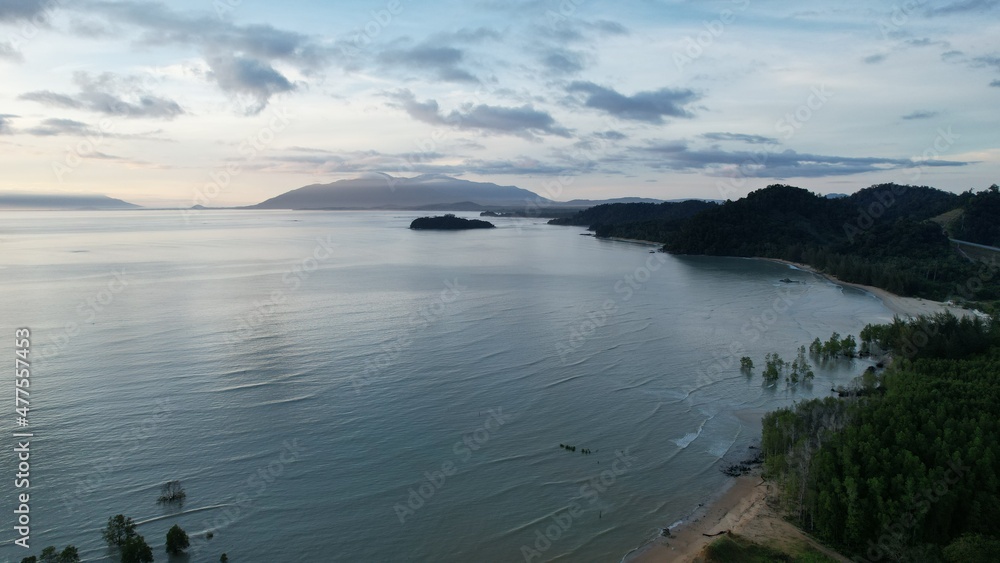 The Telok Teluk Melano Coastline and Serabang Beach at the most southern tip of the Tanjung Datu part of Sarawak and Borneo Island