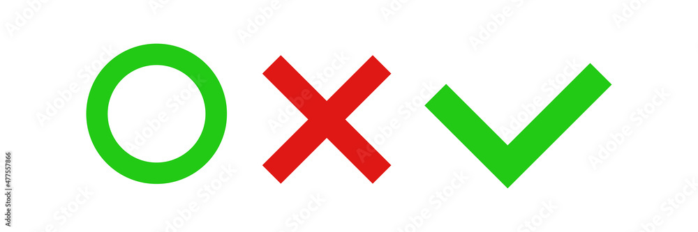 A set of icons with a circle, a cross, and a check mark. Vectors. A set of icons with a circle, a cross, and a check mark. Vectors.