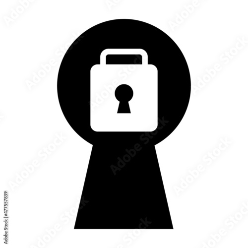 Vector icon of a white lock in a black keyhole.