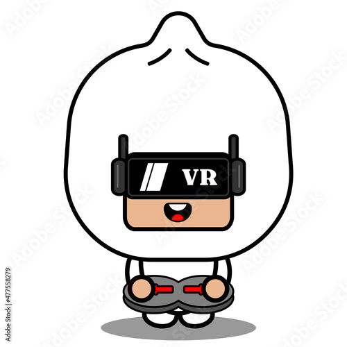 vector cartoon character cute dimsum food mascot costume playing virtual reality game