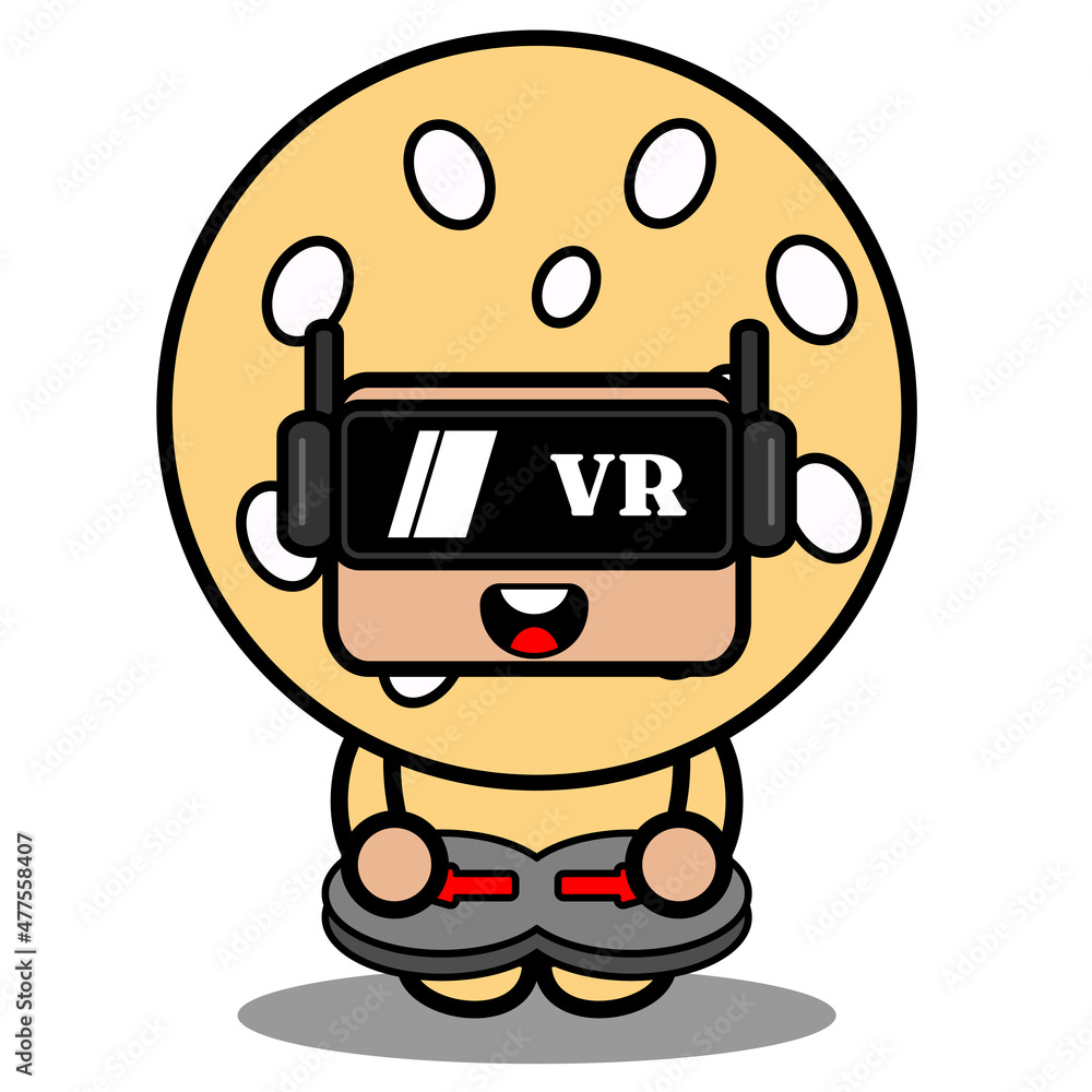 vector cartoon character cute sesame ball food mascot costume playing virtual reality game