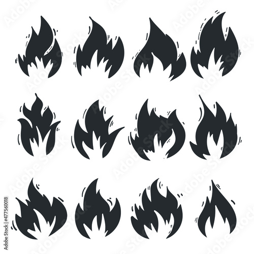 Hand drawn fire. Doodle Illustrated elements.