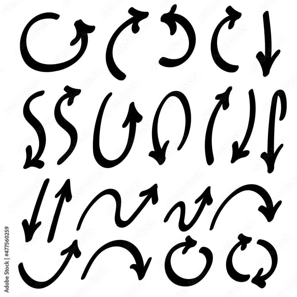 Arrows vector set. Hand drawn elements draw in different directions. Arrows vector set. Hand drawn elements draw in different directions.