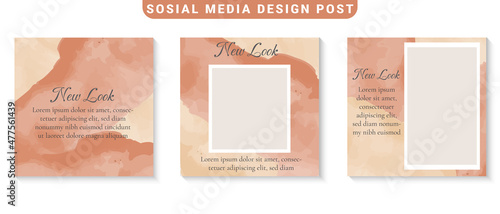 Social media post watercolor patterned template. for beauty, cosmetics, make up fashion