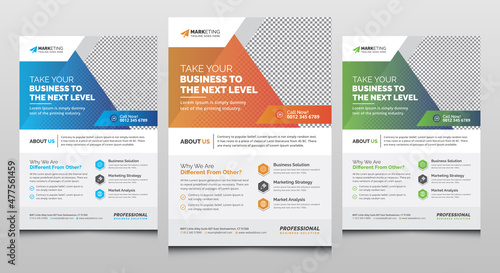 Corporate Flyer Template Clean Design, Creative Unique Business Leaflet Layout for Office, Company, Event, Marketing, and Multipurpose Use with Blue Yellow Orange and Green Gradient Color Accent photo