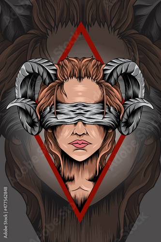 Horned girl vector illustration