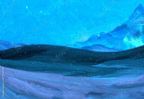 Fototapeta Naklejka Na Ścianę i Meble -  Winter scene painting. 2d illustration. Frozen landscape.