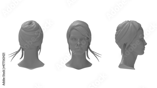 3d rendering of a female head front side and back view isolated on empty space background