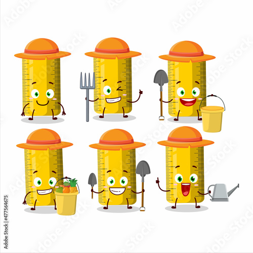 Farmer yellow ruler cute mascot character with fork
