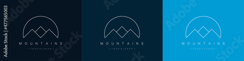 Mountains logos set. Travel and mountain sports concept. Modern linear style. Vector illustration