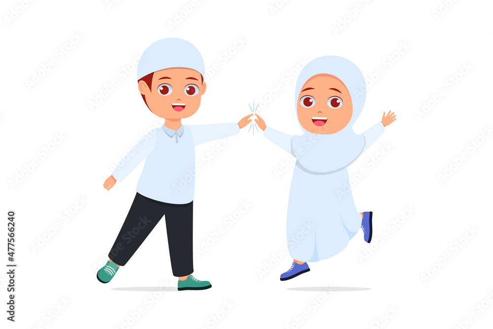 Cute boy and girl cheering happily Cute boy and girl cheering happily
