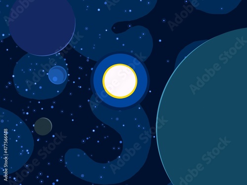 Wallpaper Mural Vast, cold space. Cartoon style distant galaxies digital art. Interstellar Nebulae. Interplanetary space. Mysterious universe. Deep cosmos. Science fiction background with planets and moons. Torontodigital.ca