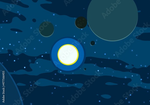 Wallpaper Mural Vast, cold space. Cartoon style distant galaxies digital art. Interstellar Nebulae. Interplanetary space. Mysterious universe. Deep cosmos. Science fiction background with planets and moons. Torontodigital.ca