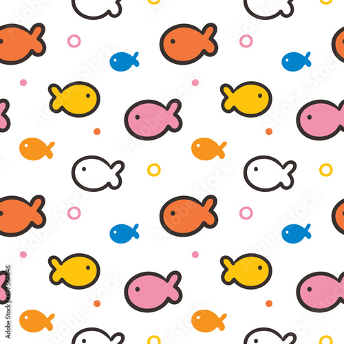 Seamless Childish Pattern with Fish Design on White Background © Supannee