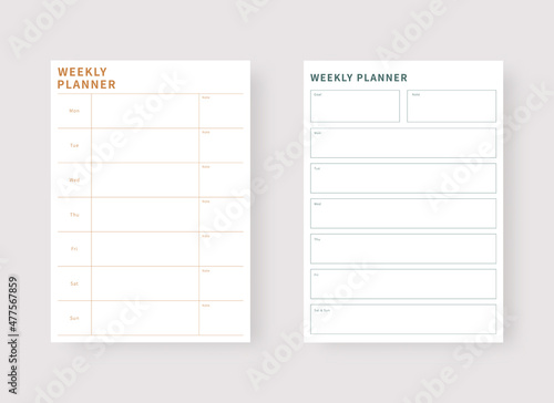 Weekly planner template. Set of planner and to do list. Modern planner template set. Vector illustration.