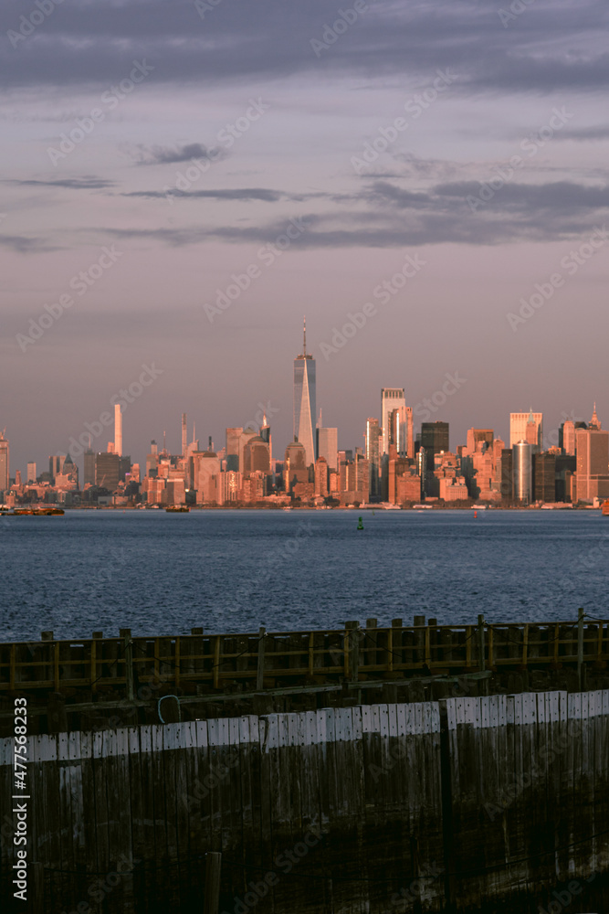 Free Staten Island ferry. Manhattan view from Staten Island. Sunset  on Manhattan