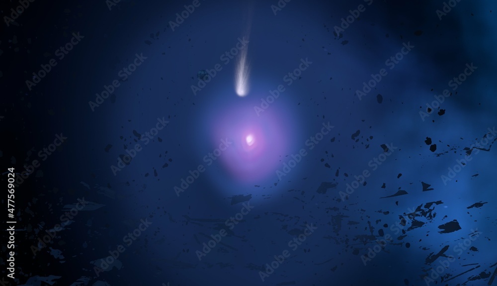 Fototapeta premium Bright star in deep, cold space. Blue empty universe art. Science fiction illustration.