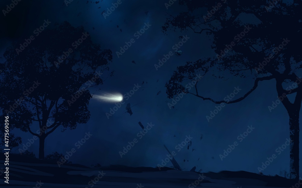Fototapeta premium Bright star in deep, cold space. Blue empty universe art. Science fiction illustration.