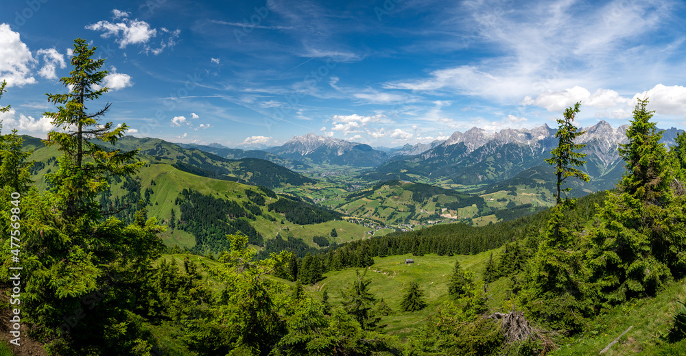 Naklejka premium Panorama view of Maria Alm and Saalfelden in summer, Salzburg, Austria